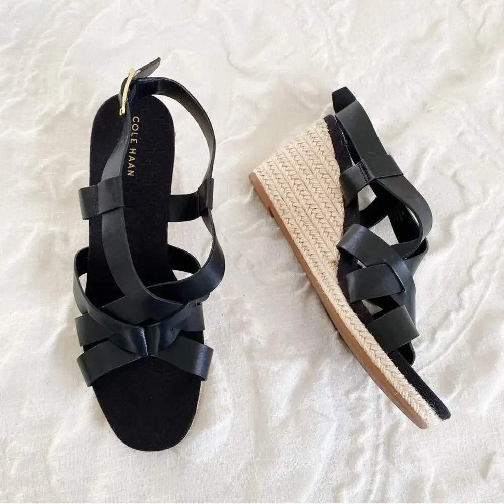 Cole Haan Crystal Leather Wedge Sandals New